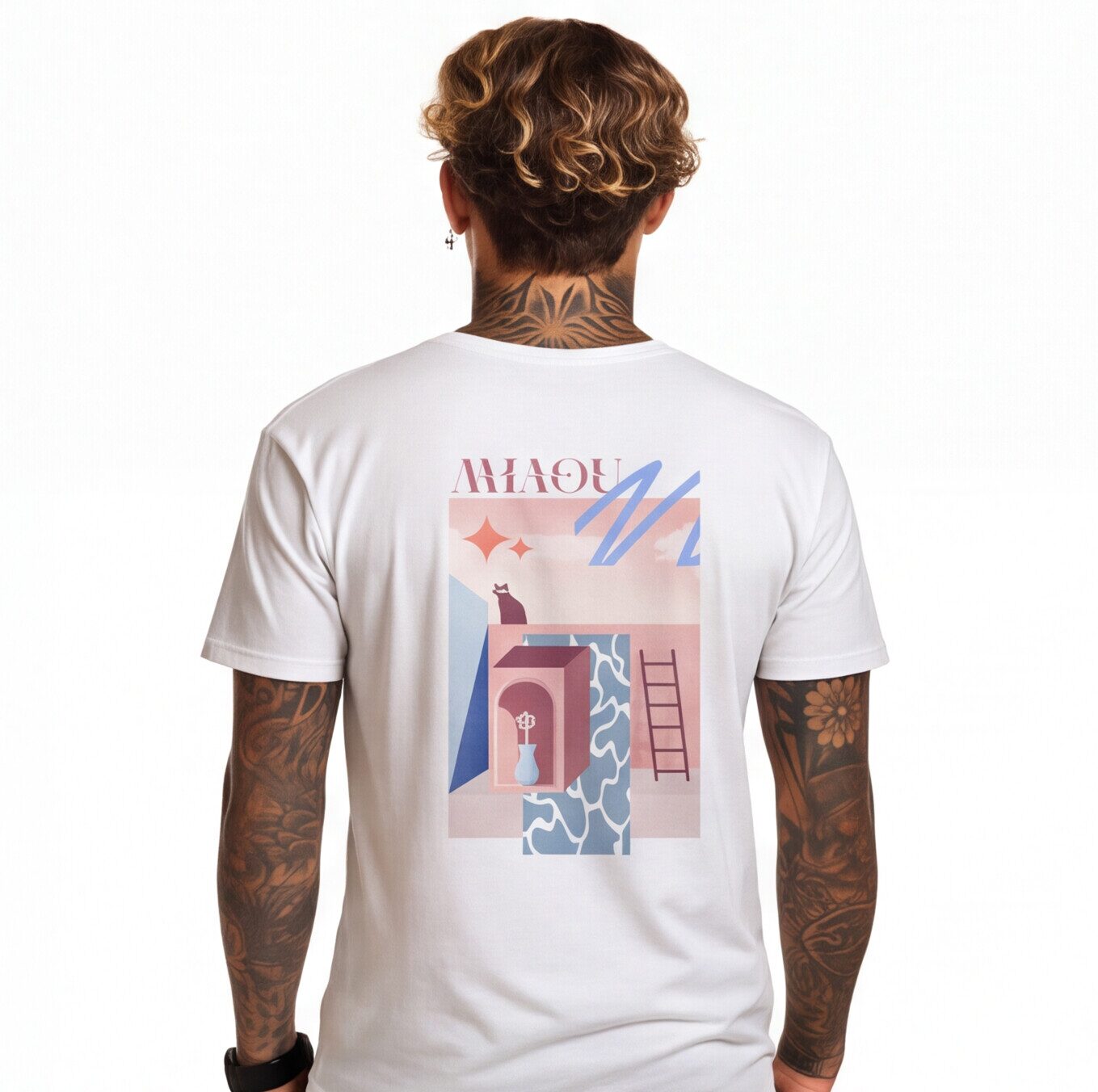 T-shirt blanc Chat Miaou – Image 2